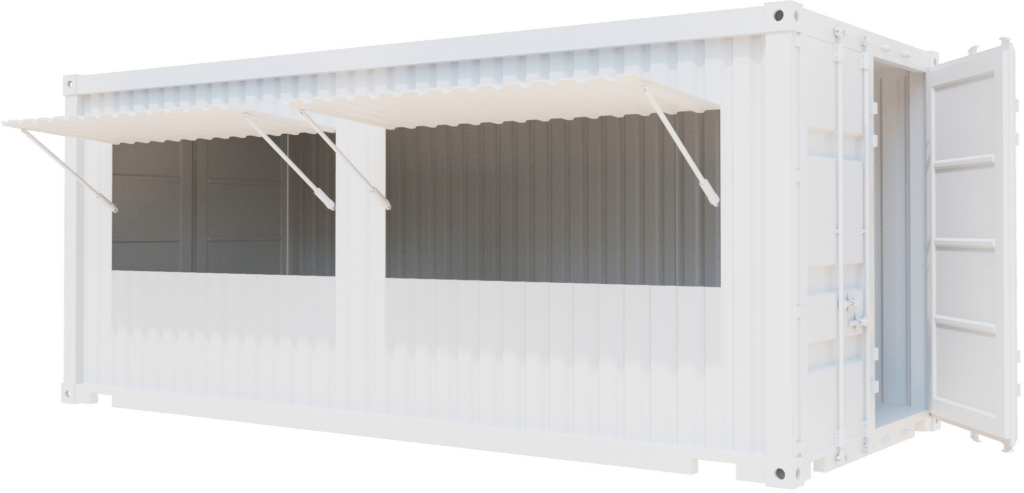 Contenedor blanco con ventanas abatibles